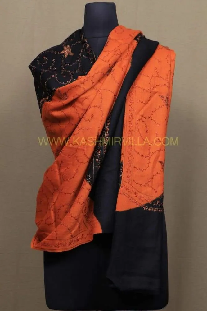 Black And Orange Colour Double Shaded Concept Of This Sozni Shawl Looks Beautiful n Elegant.