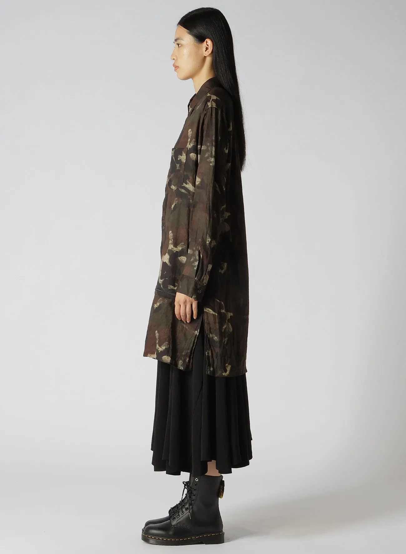 CAMOUFLAGE PATTERN VIYELLA LEFT FRONT ZIPPER SLIT SHIRT