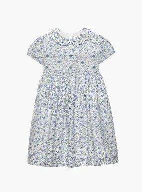 Catherine Smocked Dress in Blue Rose