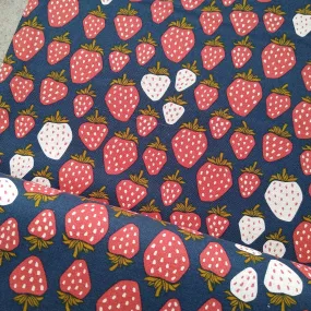 Cotton Linen Blend / Strawberry Patch / Navy