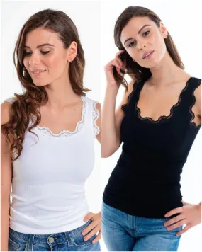 Essential everyday tank top with lace detail - Black or White