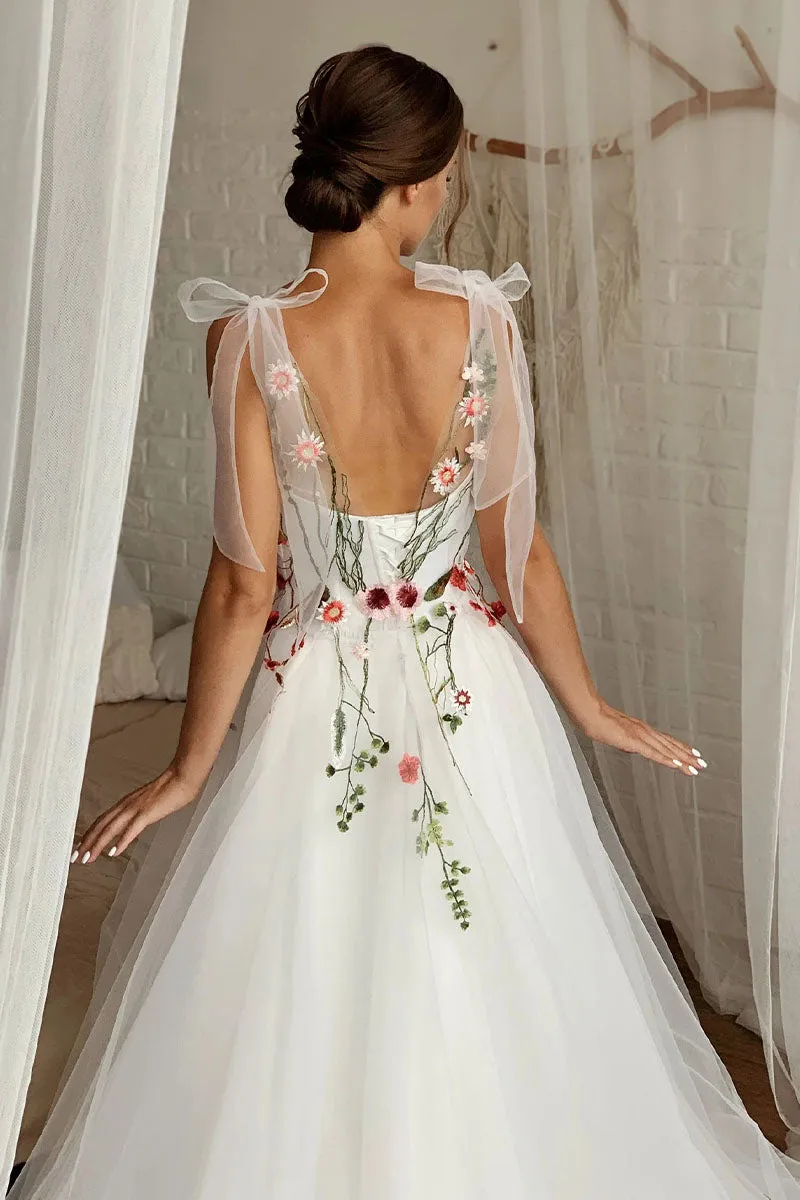 Everlasting Promise White Tie-Strap Wedding Dress