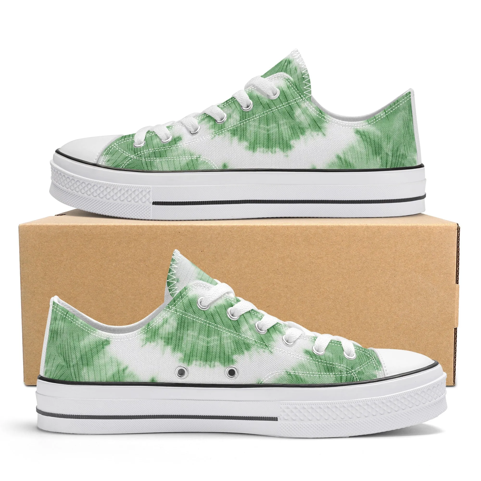 Green Tie Dye Pattern - Womens Classic Low Top Canvas Shoes for Footwear Lovers