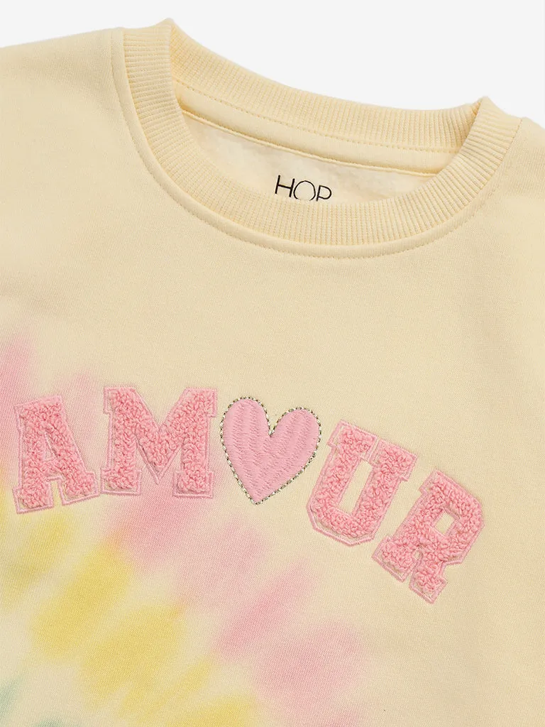 HOP Kids Yellow Tie-Dye Printed Sweatshirt