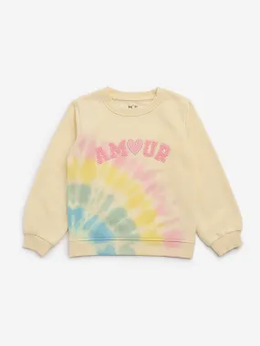 HOP Kids Yellow Tie-Dye Printed Sweatshirt