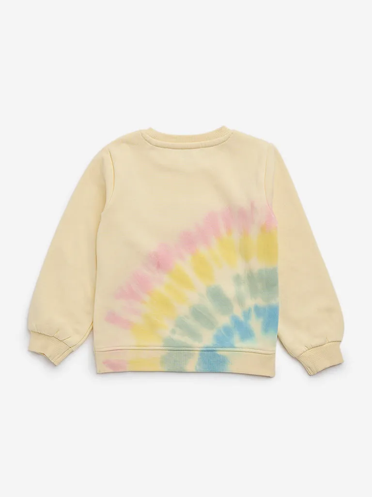 HOP Kids Yellow Tie-Dye Printed Sweatshirt