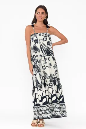 Kenya Navy Abstract Cotton Maxi Dress