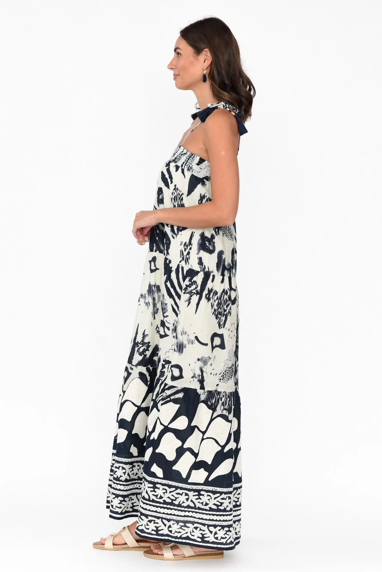 Kenya Navy Abstract Cotton Maxi Dress