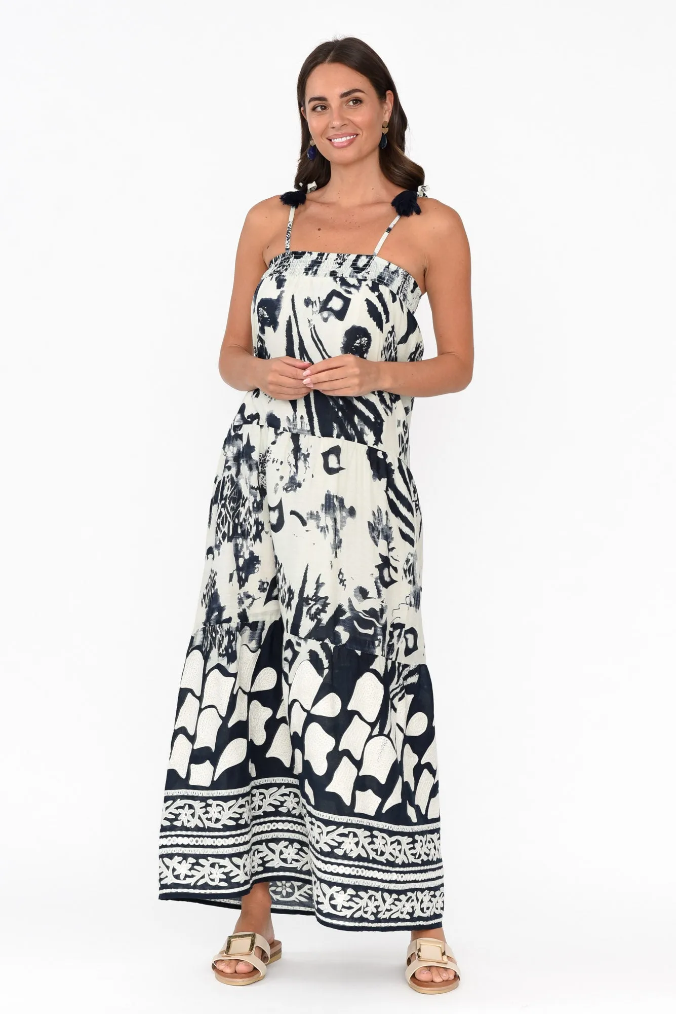 Kenya Navy Abstract Cotton Maxi Dress