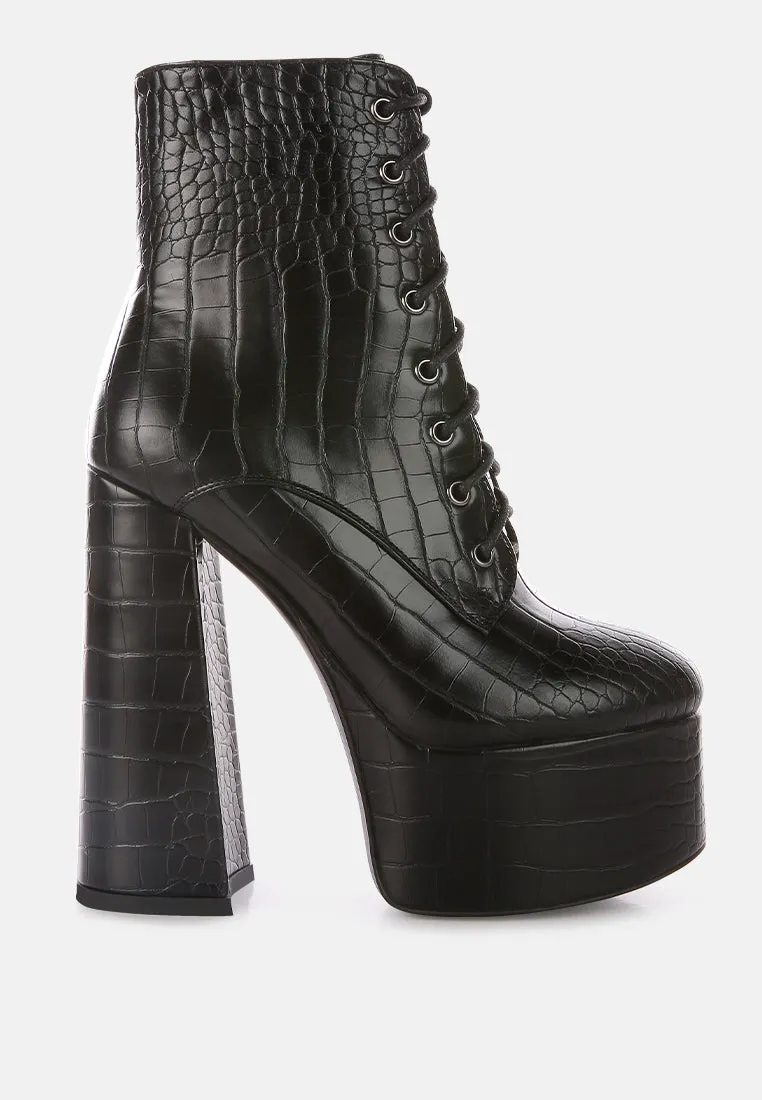 Magdalene Croc High Heel Patform Boots By Ruw