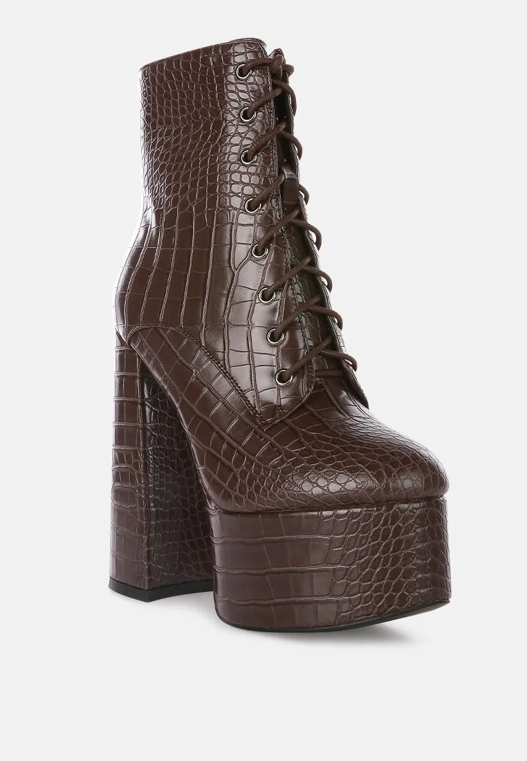 Magdalene Croc High Heel Patform Boots By Ruw