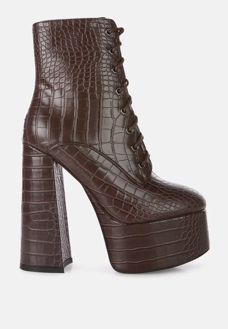 Magdalene Croc High Heel Patform Boots By Ruw