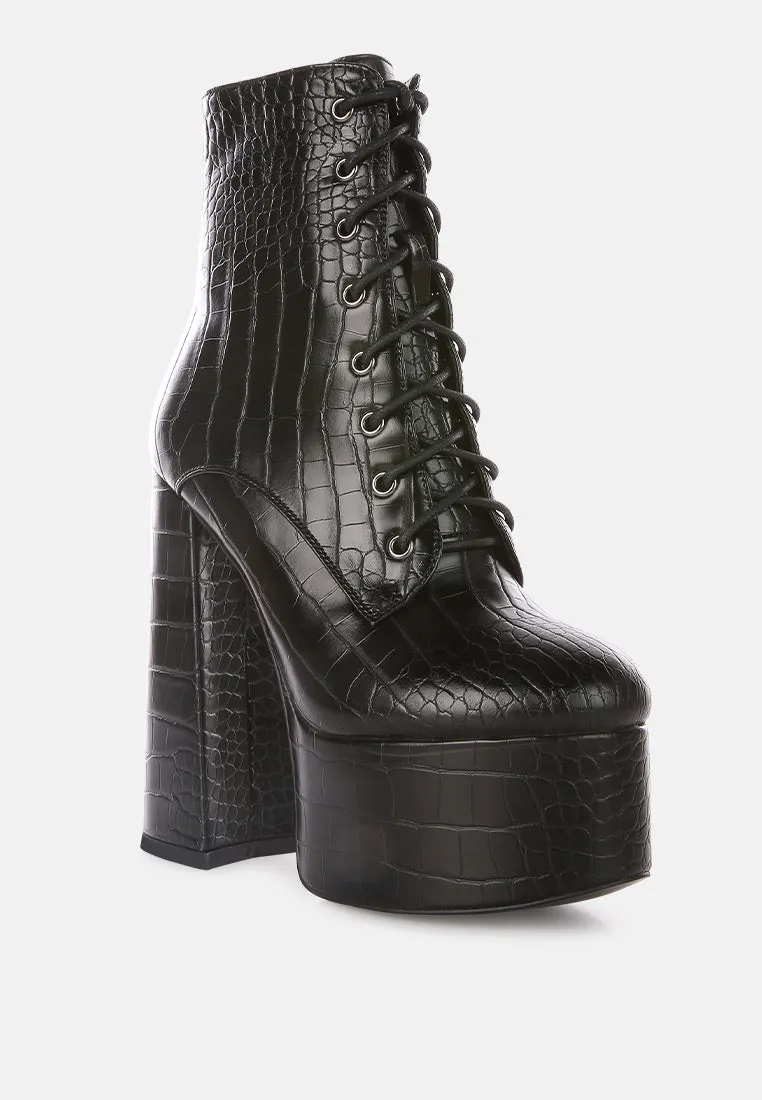 Magdalene Croc High Heel Patform Boots By Ruw