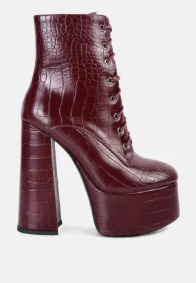 Magdalene Croc High Heel Patform Boots By Ruw