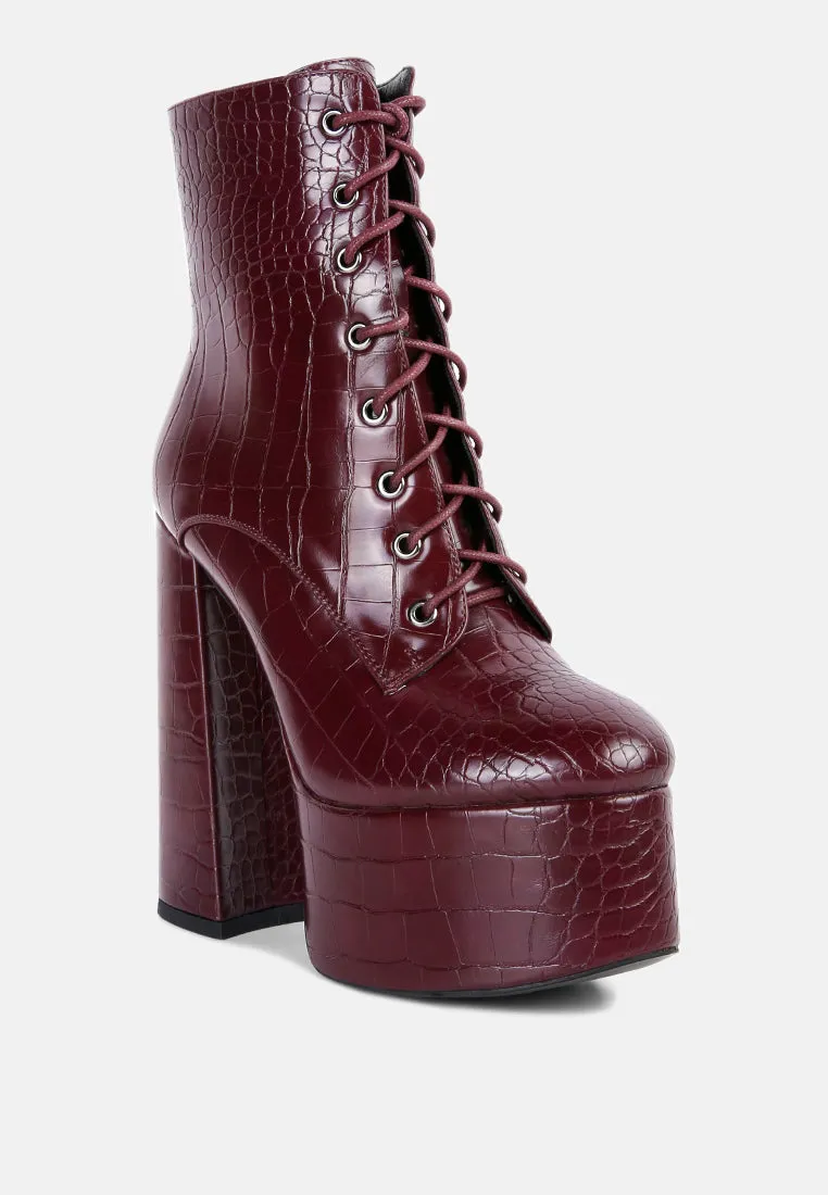 Magdalene Croc High Heel Patform Boots By Ruw