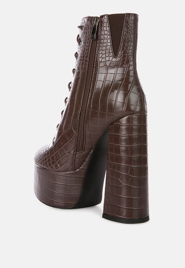 Magdalene Croc High Heel Patform Boots By Ruw