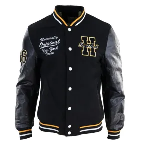 Men's Baseball Varsity Letterman College Fleece Jacket Badge PU Leather Sleeves