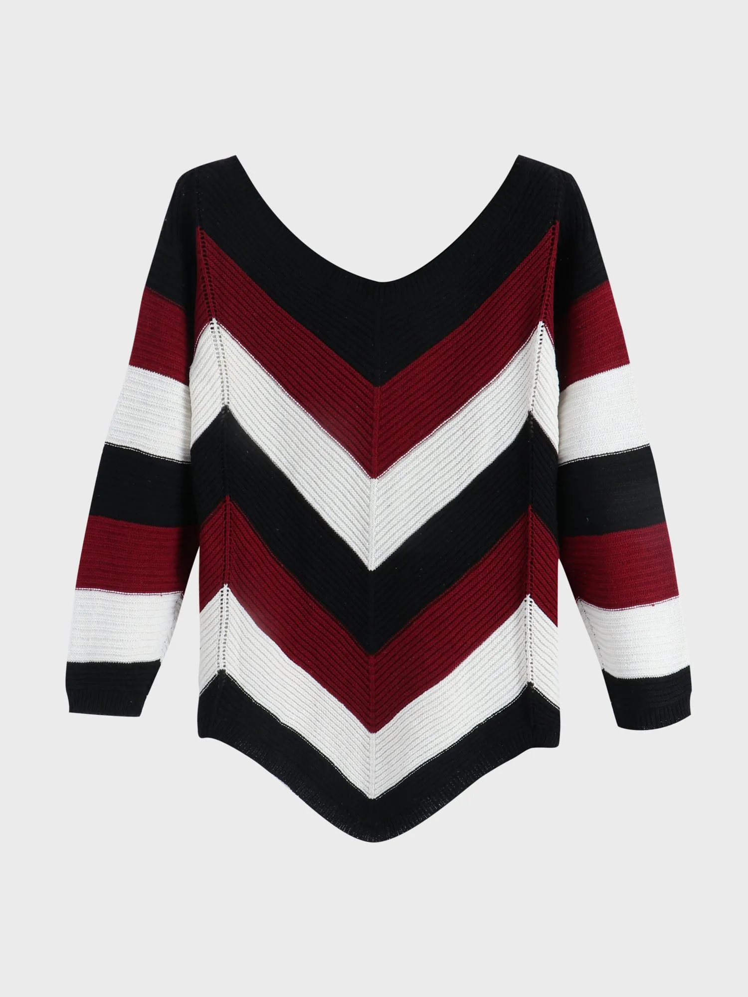 Midsize Roundneck Loose Colorblock Knit Sweater