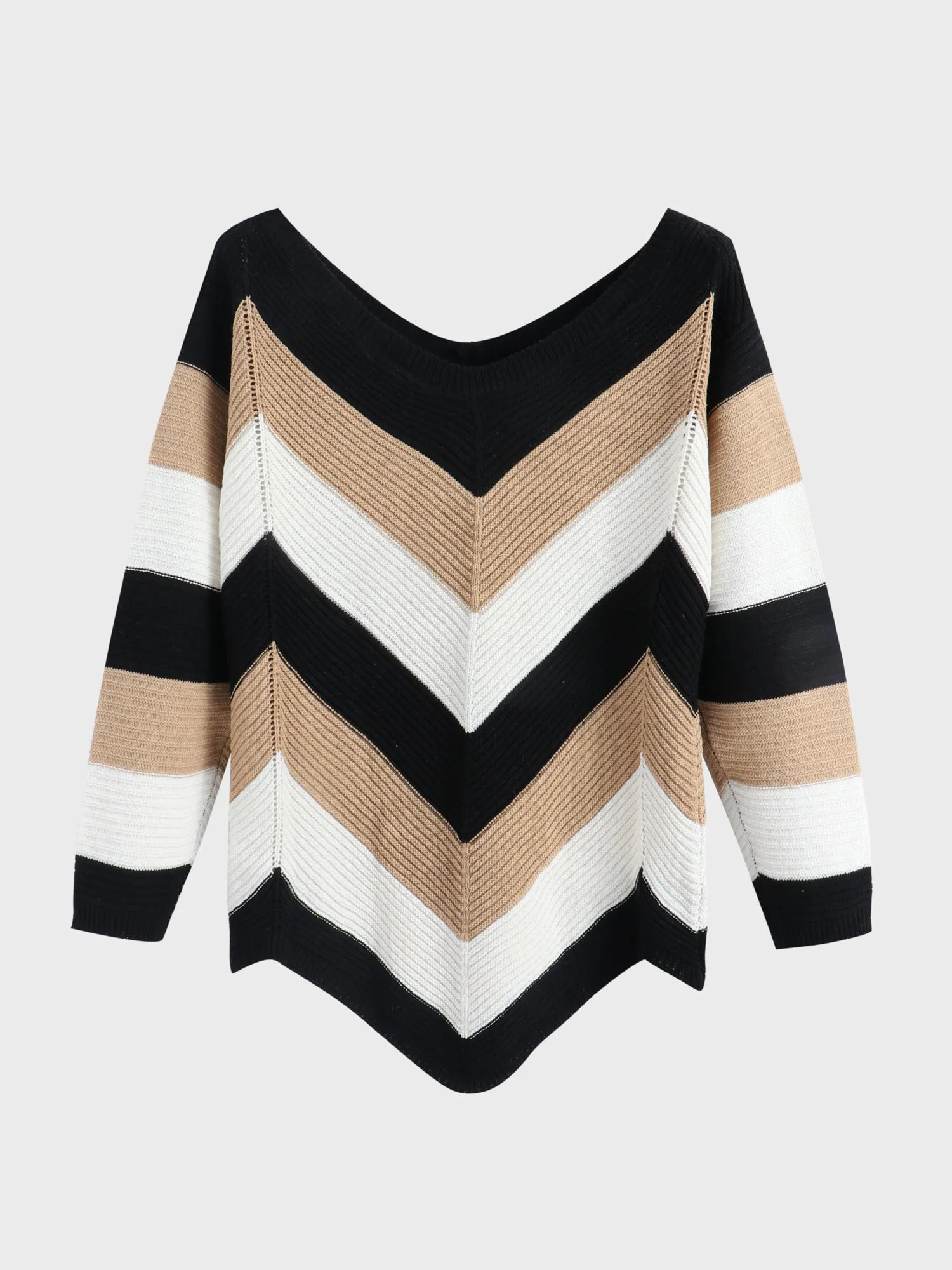 Midsize Roundneck Loose Colorblock Knit Sweater