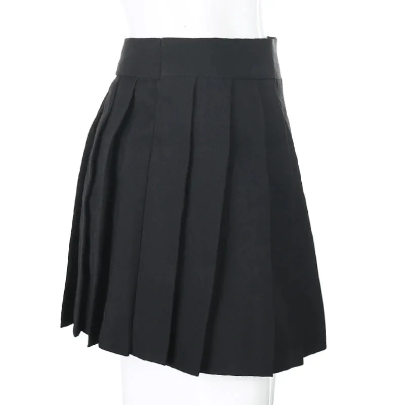 Pleated Girls Gothic Half Skirts Summer Harajuku Punk Style Plaid Irregular Skirts Women Asymmetrical High Waist Black Skirts