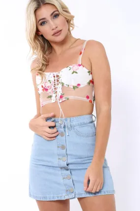 Sheer mesh floral embroidered bralet - Amy