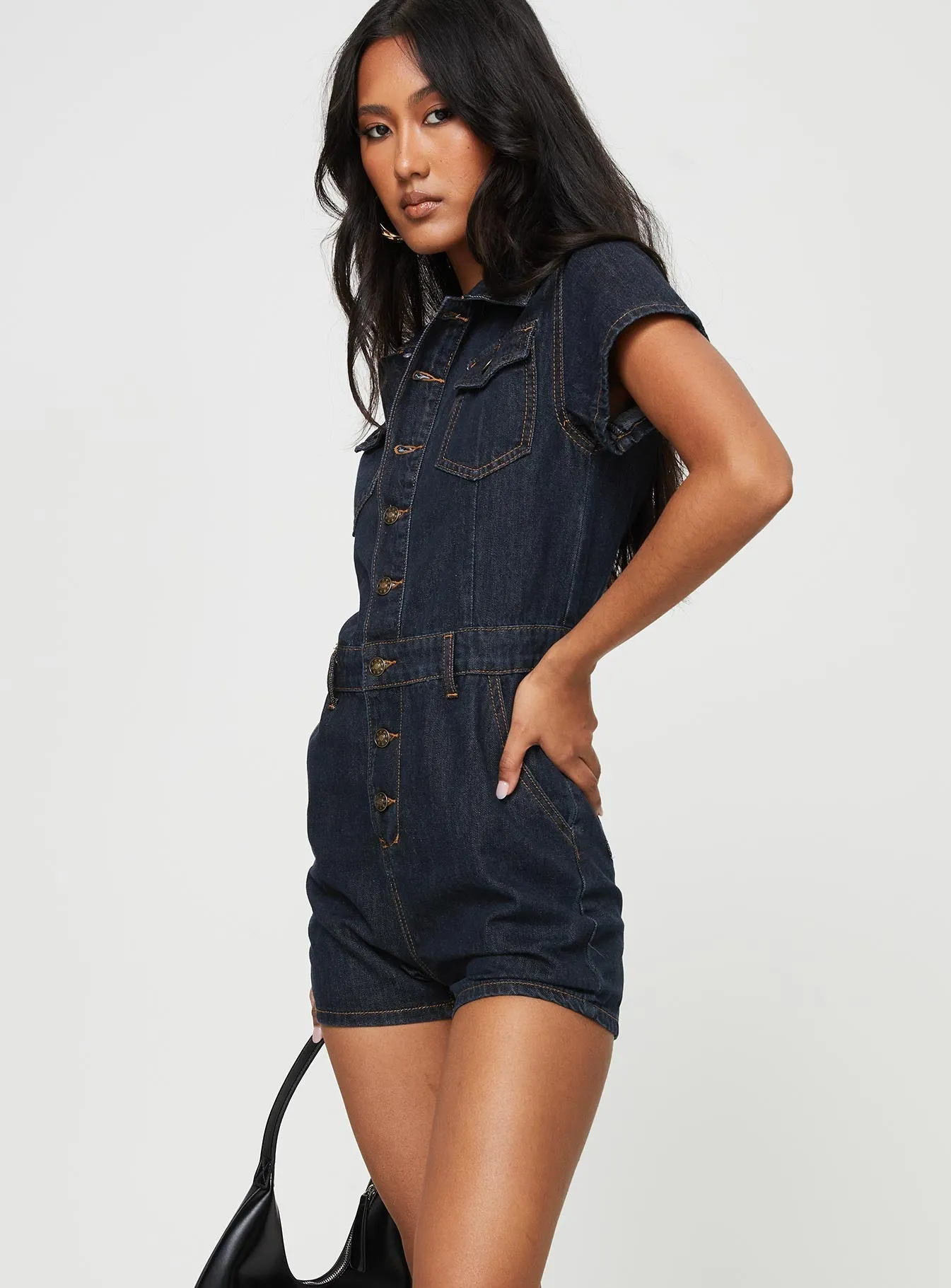 U Know Whats Up Romper Dark Denim